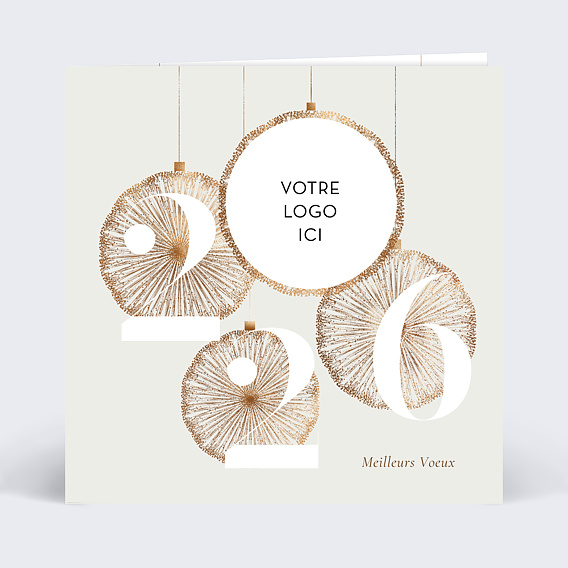 Carte de vœux entreprise Boules de noël logo avec chocolat Recto