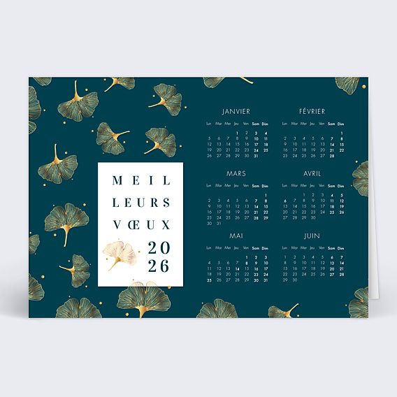 Carte de vœux entreprise Calendrier Ginkgo