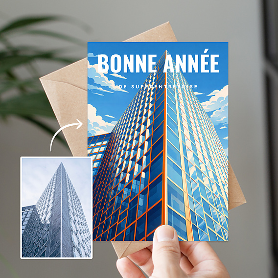 Carte de Voeux Entreprise Votre établissement en illustration néo vintage