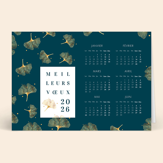 Carte de Voeux Entreprise Calendrier Ginkgo