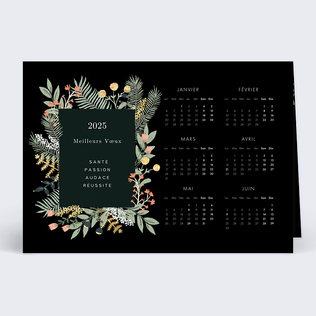 Carte de Voeux Entreprise Calendrier Cadre Floral