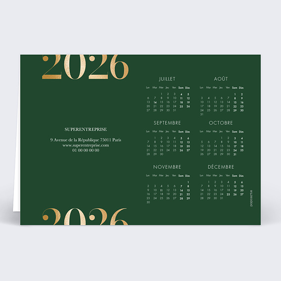 Carte de vœux entreprise Calendrier chiffres et lettres Verso