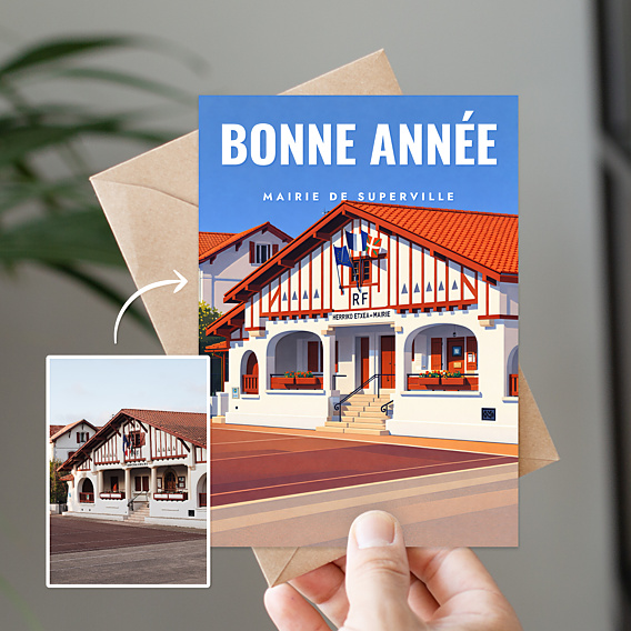 Carte de vœux entreprise Votre établissement en illustration néo vintage