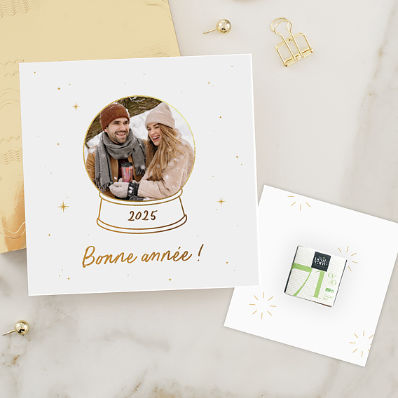 Carte de voeux Boule à Neige avec Chocolat