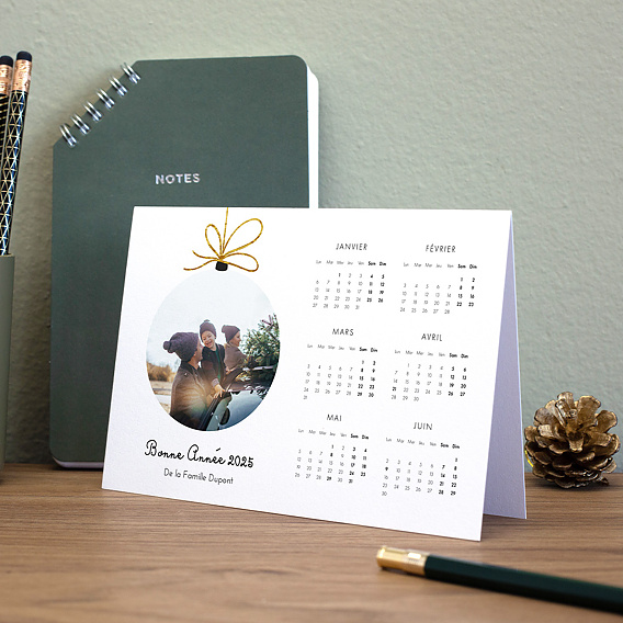 Carte de voeux Calendrier Boule Suspendue