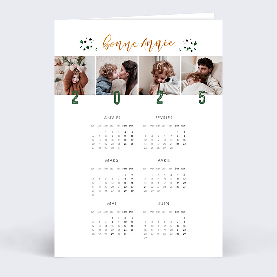 Carte de voeux Calendrier Feuilles étoilées