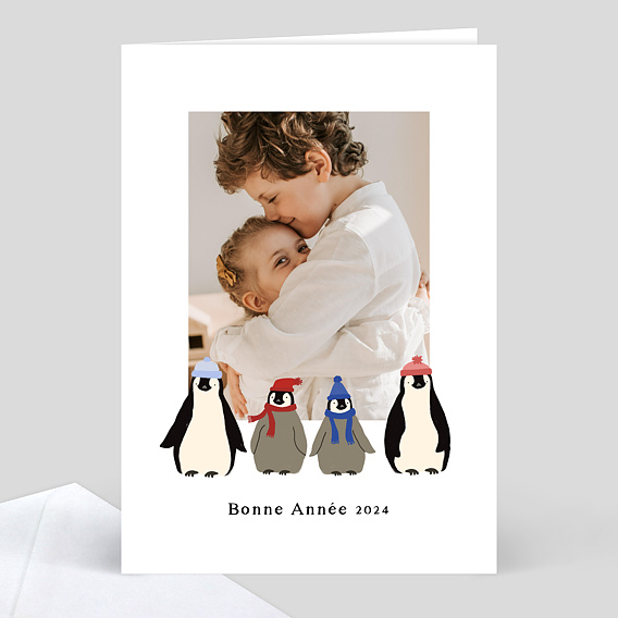 Carte de Voeux Famille Pingouin