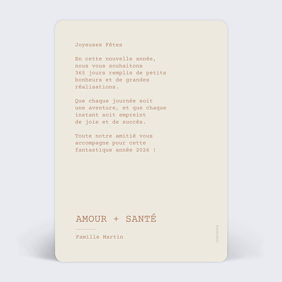 Carte de voeux Texte dans l’arche Verso