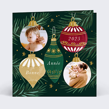 Carte de Voeux Particuliers Boules de Noel Chic