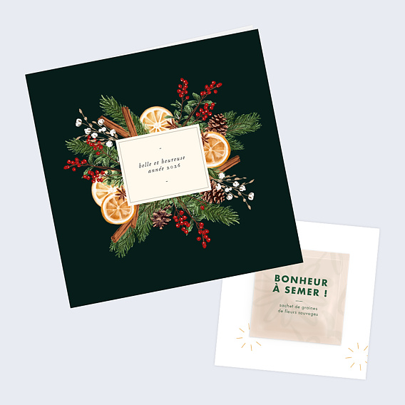Carte de Voeux Particuliers Orange Cannelle avec Graines
