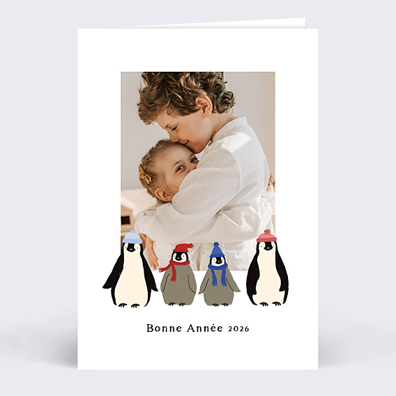 Carte de Voeux Particuliers Famille Pingouin