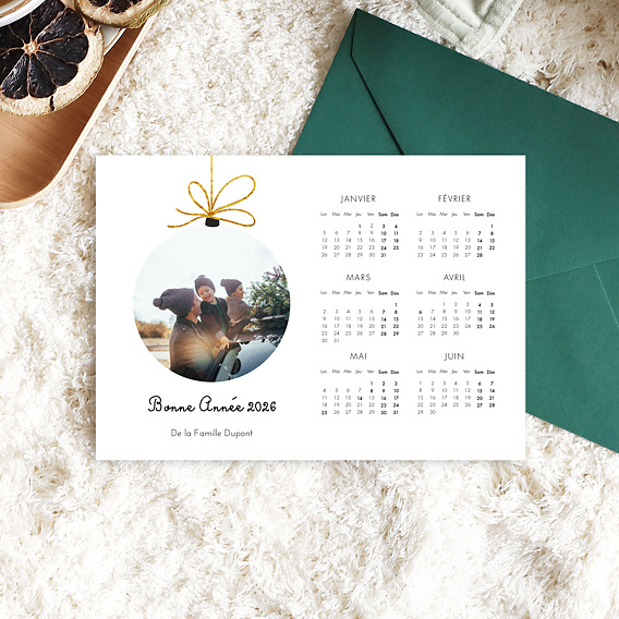 Carte de Voeux Particuliers Calendrier Boule Suspendue