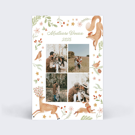 Carte de voeux Pêle-mêle animaux aquarelle