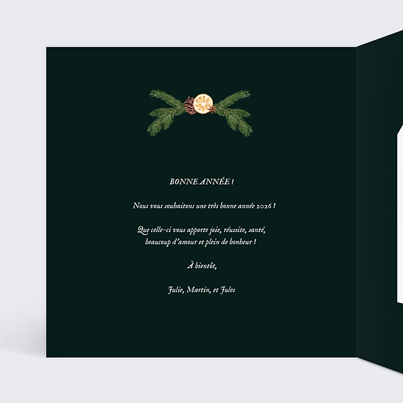 Carte de voeux Orange Cannelle avec Chocolat Intérieur Gauche