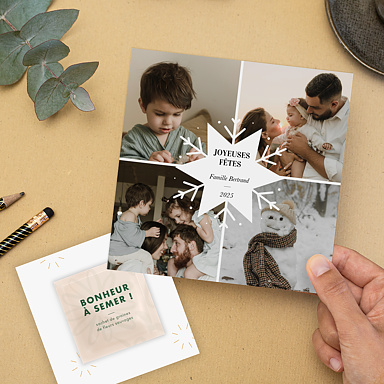 Carte de Voeux Particuliers Etiquette Flocon avec Graines