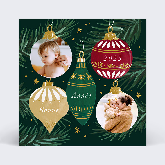 Carte de voeux Boules de Noel Chic