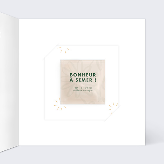 Carte de voeux Etiquette Flocon avec Graines Intérieur Droit