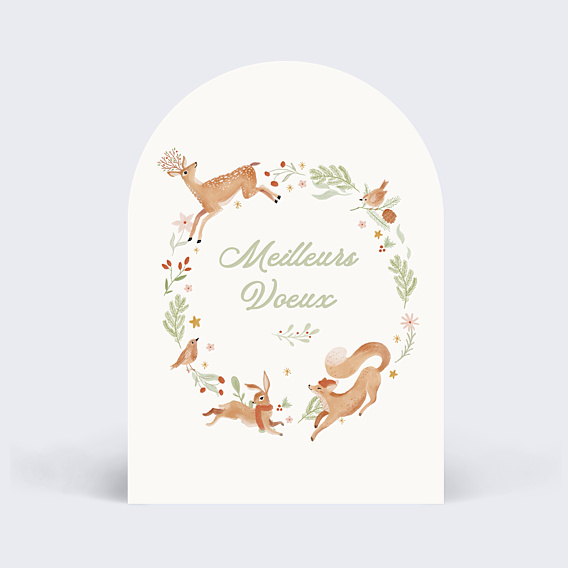 Carte de Voeux Particuliers Couronne animaux aquarelle