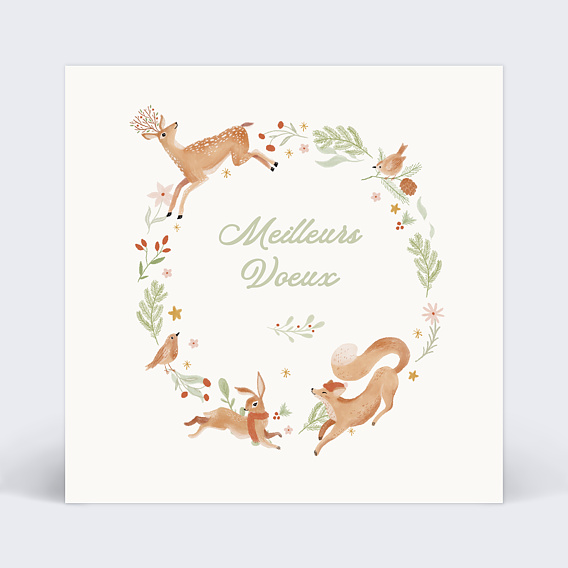 Carte de voeux Couronne animaux aquarelle