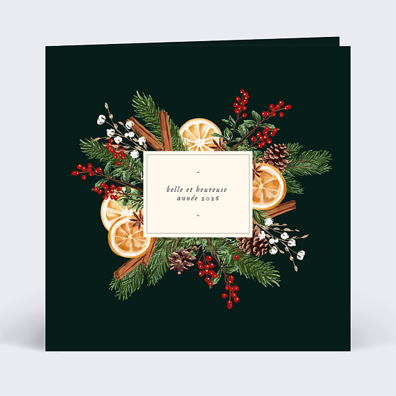 Carte de voeux Orange Cannelle avec Graines Recto