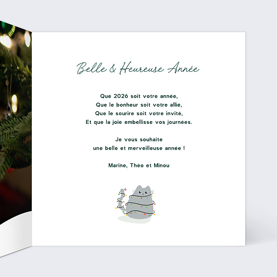 Carte de voeux Chat et Couronne de Noël Intérieur Droit