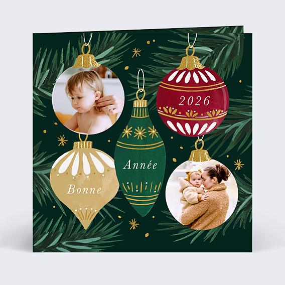 Carte de Voeux Particuliers Boules de Noel Chic