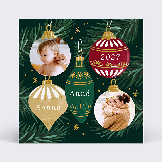 Carte de Voeux Particuliers Boules de Noel Chic
