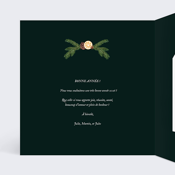 Carte de voeux Orange Cannelle avec Graines Intérieur Gauche