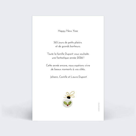 Carte de voeux Boule Suspendue Verso