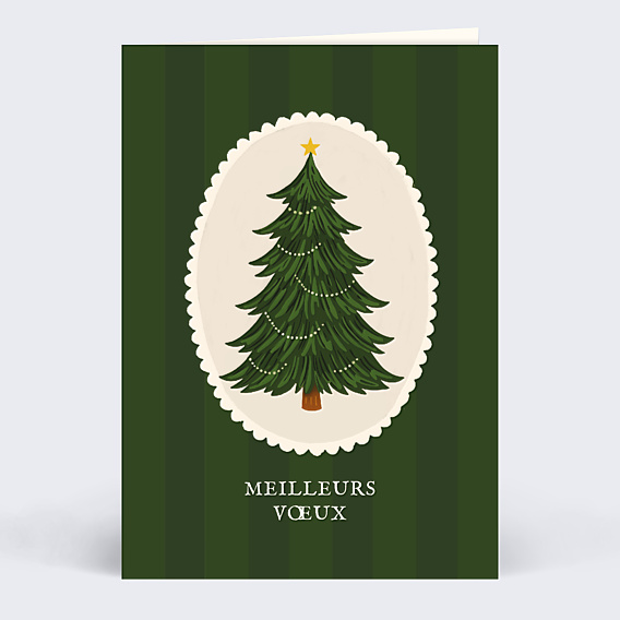 Carte de voeux Sapin illustré vintage