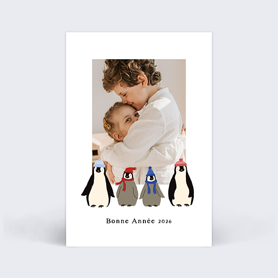 Carte de Voeux Particuliers Famille Pingouin