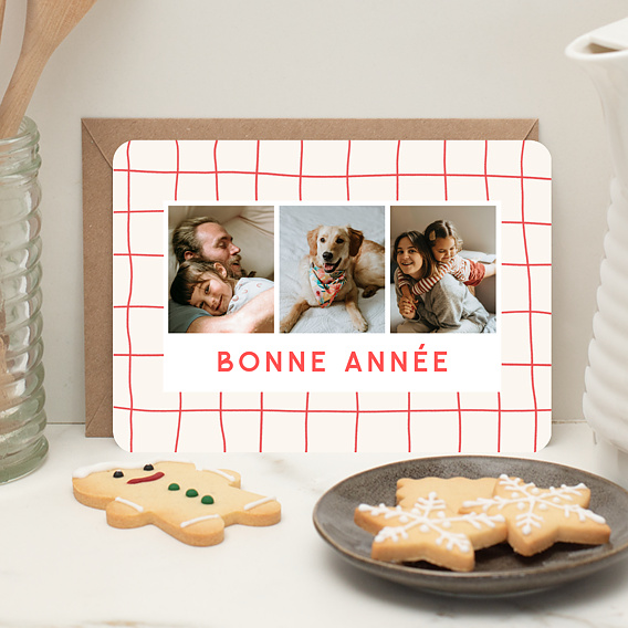 Carte de Voeux Particuliers Plaid Rouge