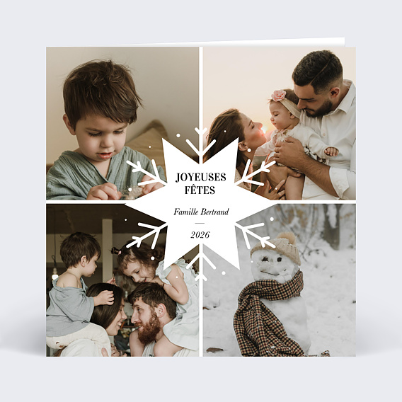 Carte de voeux Etiquette Flocon avec Graines Recto