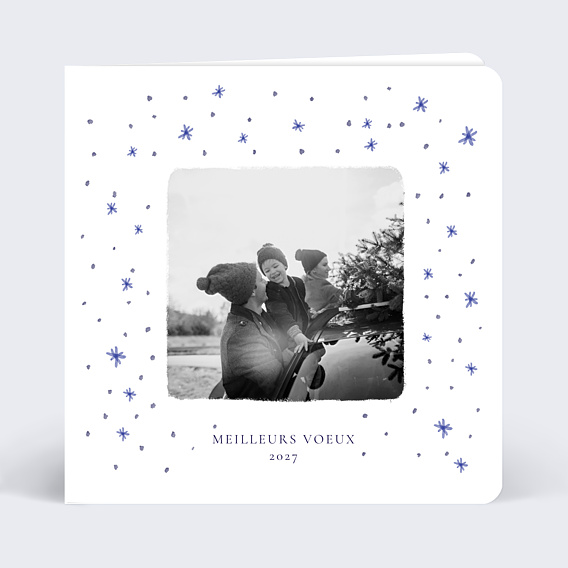 Carte de Voeux Particuliers Flocons Bleus
