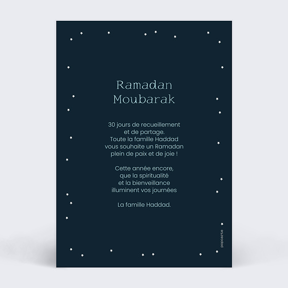 Carte de voeux Croissant et étoiles Verso