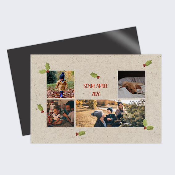 Carte de voeux Houx Chiné