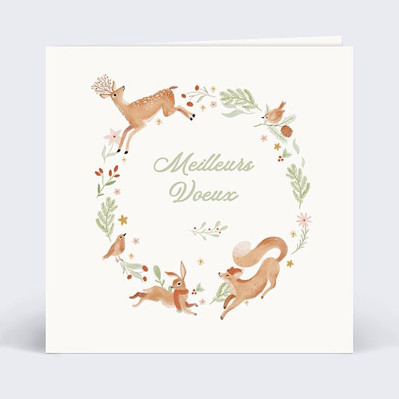 Carte de Voeux Particuliers Couronne animaux aquarelle