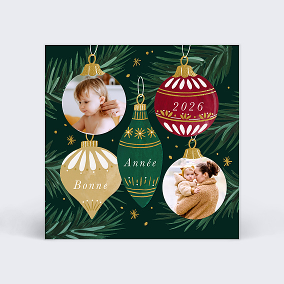 Carte de Voeux Particuliers Boules de Noel Chic