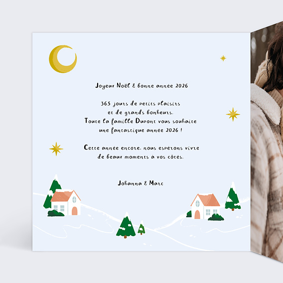 Carte de voeux Village Enneigé Intérieur Gauche