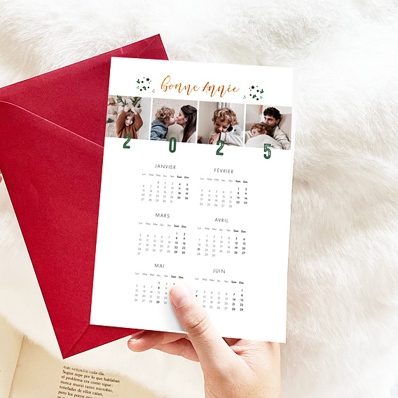 Carte de voeux Calendrier Feuilles étoilées Après 1