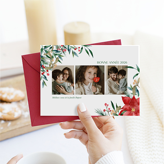 Carte de Voeux Particuliers Fleur de Noël