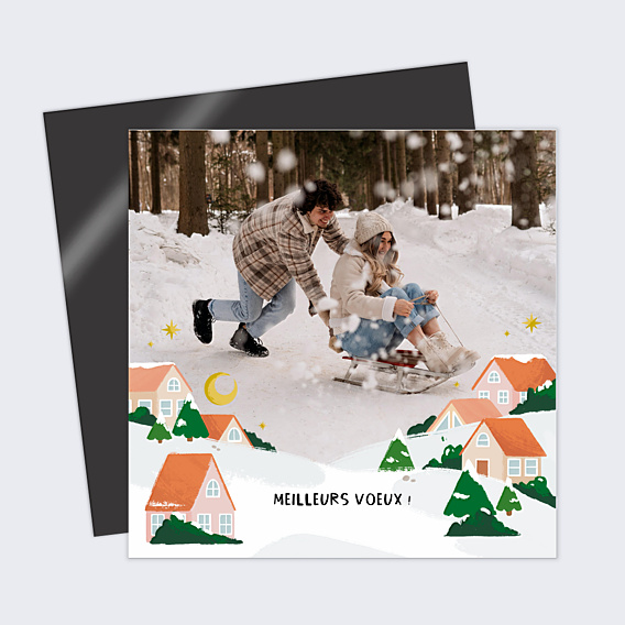 Carte de Voeux Particuliers Village Enneigé