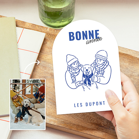 Carte de voeux Votre photo au trait simple