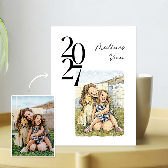Carte de voeux Votre photo aux crayons de couleur