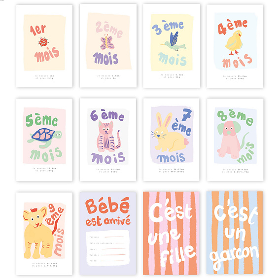 Carte étape bébé Grossesse animaux Après 4