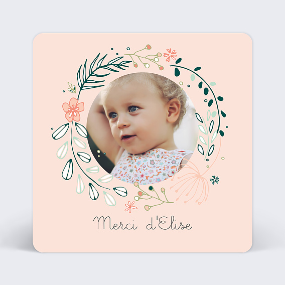Remerciements Baptême Couronne de fleurs rose