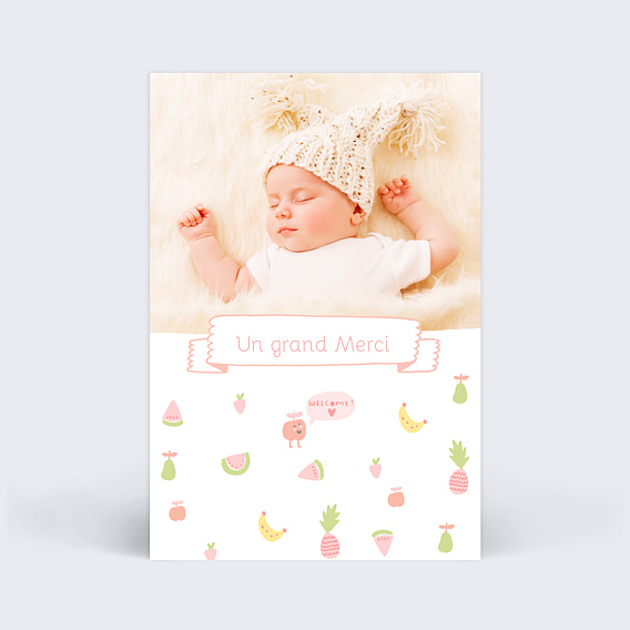 Carte remerciement baptême Fruits gourmands