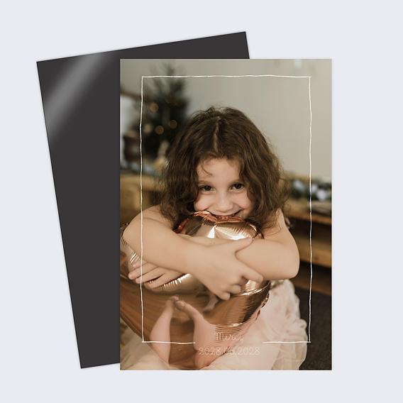 Carte remerciement baptême Cadre trait de crayon