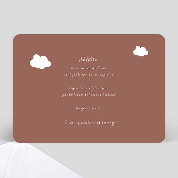 Carte remerciement baptême Nuage Verso