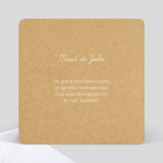 Carte remerciement baptême Dentelle kraft Verso